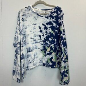 Anthro Akemi + Kin Blue Splatter Graffito Long Flared Sleeve Top Large